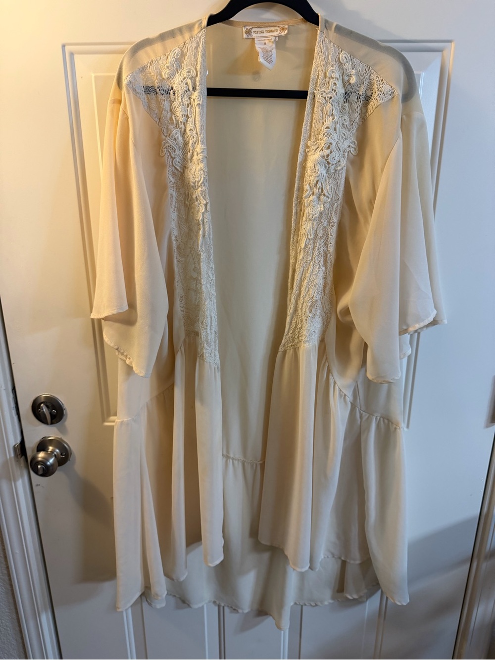 Flying Tomato Boho Lace Kimono Duster Cream Festival Cottagecore Medium